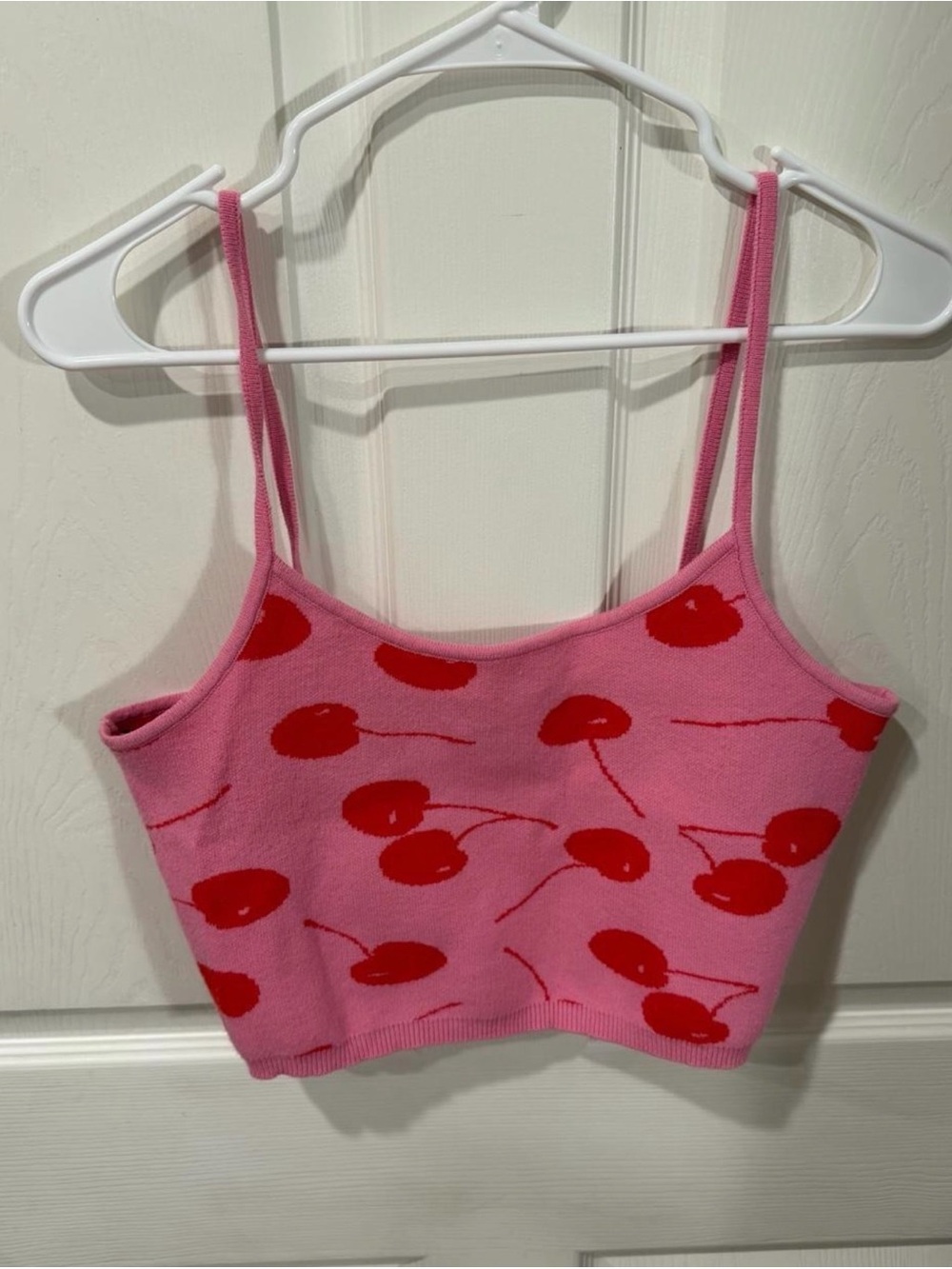 Pink Cherry Knit Crop Cami Top